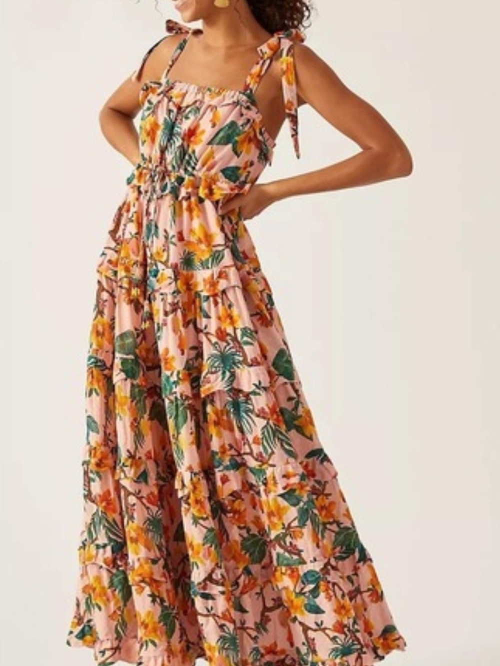 FARM Rio Pink Floral Tie-Shoulder Maxi Dress